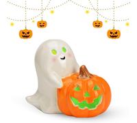 Esprit LED avec citrouille lumière verte - Figurine décorative en céramique pour l'intérieur - Décoration lumineuse d'Halloween