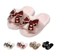 Esprit Pantoufles en feutre pour femme avec semelle en feutre - Chaussons pour femme - Grand nœud - Chaussons en peluche moelleux - Chaussons esthétiques - Chaussons d'hiver élégants et chauds, marron