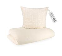 Esprit Parure de lit de luxe 2 pièces en flanelle de coton 140 x 200 cm - Beige - Écologique - Douillette, chaude et moelleuse - 140 x 200 cm - 1 housse de couette et 1 taie d'oreiller 70 x 90 cm