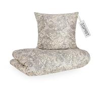 ESPRIT Parure de lit en satin 140x200 Coton Gris - Housse de Couette Boho Paisley + taie d'oreiller 70x90cm - Parure de lit Luxus qualité Hôtel avec Fermeture Éclair - Housse de Couette Automne