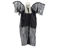 Esprit squelette effrayant avec des yeux lumineux Décoration à suspendre Halloween noir-blanc 110x67cm