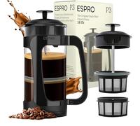 ESPRO P3 French Press - Cafetière et thé avec Double Micro-Filtre, Infusion sans Grains et sans amer, Cadre en Acier Inoxydable Robuste (Noir, 18 onces)