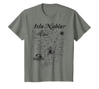 Esquisse linéaire Simple de la Carte Jurassic World Isla Nublar T-Shirt, Enfant, Vert Kaki chiné, 2 Ans