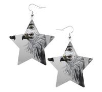 Esquisse un aigle imprime des boucles d'oreilles en cuir en forme d'étoile accessoires légers et élégants pour les fêtes, les danses et la vie quotidienne.