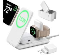 ESR 15W Station de Charge sans Fil 3 en 1, 15W Chargeur Apple Watch [Certifié] et Support de MagSafe pour iPhone, pour Plusieurs Appareils, iPhone 17/16/15/14/13, Montre et AirPods 4, avec Sac- Blanc