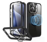 ESR Armor Series Coque pour iPhone 15 Pro Max avec support, compatible avec MagSafe, coque intégrale anti-chute de qualité militaire avec protecteur d'écran en verre trempé 9H+ intégré, série Armor