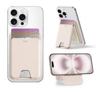 ESR Aura Porte Carte avec MagSafe, avec Support Réglable, Blocage RFID, pour iPhone Série 17/16/15/14/13/12 et Google Pixel 10/10 Pro/10 Pro XL, Non 13/12 Mini, 5 Porte Carte, Cuir Végan, Beige Crème