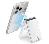 ESR Aura Porte Carte avec MagSafe, Blocage RFID, avec Support Réglable, pour iPhone Série 17/16/15/14/13/12 et Google Pixel 10/Pro/Pro XL, Non 13/12 Mini, 5 Porte Carte, Cuir Végan, Blanc Brillant