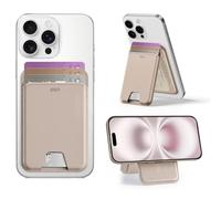 ESR Aura Porte Carte avec MagSafe, Blocage RFID, avec Support Réglable, Wallet pour iPhone Série 17/16/15/14/13/12 et Google Pixel 10/Pro/Pro XL, Non 13/12 Mini, 5 Porte Carte, Cuir Végan,Titane Sable