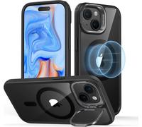 ESR Classic Hybrid Case avec Stash Stand (HaloLock), compatible avec iPhone 15 Plus, noir transparent