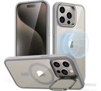 ESR Classic Hybrid Case avec Stash Stand (HaloLock), compatible avec iPhone 15 Pro Max, Gris clair