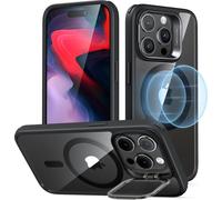 ESR Classic Hybrid Case avec Stash Stand (HaloLock), compatible avec iPhone 15 Pro, noir transparent