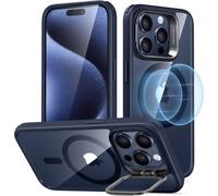 ESR Classic Hybrid Case avec Stash Stand (HaloLock), Compatible avec iPhone 15 Pro, Transparent, Bleu foncé