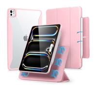 ESR Coque pour iPad Pro 11 Pouces M4, iPad Pro 11 (2024, 5ème Génération) avec Porte-Crayon, Couverture Magnétique Amovible, Mode Portrait/Paysage, Support Pencil Pro/USB-C, Série Rebound 360, Rose