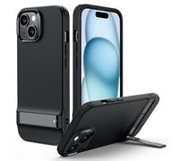 ESR Coque pour iPhone 15, Coque avec Béquille en Métal, 3 Modes de Support, Protection Anti Chutes de Qualité Militaire, Recharge sans Fil, Dos Fin avec Béquille Brevetée, Série Boost, Noir