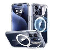ESR Coque pour iPhone 15 Pro, Compatible avec MagSafe, Coque de Protection de Qualité Militaire, Coque de Téléphone avec Béquille Intégrée, Dos Résistant aux Rayures, Série Classic, Transparent