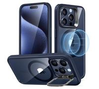 ESR Coque pour iPhone 15 Pro, Compatible avec MagSafe, Coque de Protection de Qualité Militaire, Coque de Téléphone avec Béquille Intégrée, Dos Résistant aux Rayures,Série Classic,Bleu Transparent
