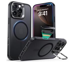 ESR Coque pour iPhone 16 Pro, Compatible avec MagSafe, Coque de Protection de Qualité Militaire, Coque de Téléphone avec Béquille Intégrée, Dos Résistant aux Rayures, Série Classic, Noir Givré