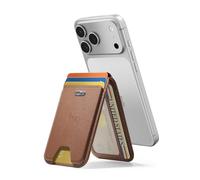 ESR Geo Porte carte pour MagSafe, compatible avec Localiser, Porte-cartes Magnétique pour 5 Cartes, Blocage RFID, Support Ajustable, Wallet pour iPhone 17/16/15/14/13/12 séries, Non 13/12 mini, Marron