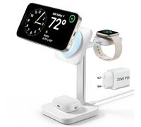 ESR Support de Chargeur 3 en 1 (HaloLock), Compatible avec MagSafe, Chargeur Amovible Certifié Apple Watch, Chargeur Magnétique sans Fil, Compatible iPhone 16/15/14/13/12, AirPods 4/3/2/Pro, Blanc