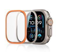 ESR Lot de 2 Protecteurs D'écran Armorite pour Apple Watch Ultra 2/1 (2024/2023/2022, 49 mm), Protection de Qualité Militaire, en Verre Trempé avec Cadre en D'aluminium, Métal Titane &Orange