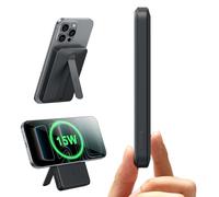 ESR Pack de Batterie MagSafe Certifié 15 W, Chargeur Portable à Charge Rapide 5 000 mAh 15 W avec Béquille, Banque Externe Ultra-compacte de 0,60 po, Câble USB-C pour iPhone 17/16/15/14/13/12, Noir