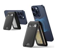 ESR Porte-Cartes Magnétique (HaloLock), Compatible avec MagSafe, avec Support Réglable, pour iPhone Série 16/15/14/13/12, Non iPhone 13/12 Mini, 3 Porte-Cartes, Cuir Végan, Fibre de Carbone Noire