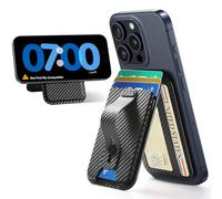 ESR Porte Carte MagSafe, Magnétique Wallet Porte 5 Cartes, Support Réglable, Boucle à Doigt Sécurisée, Blocage RFID, pour iPhone 16/15/14/13/12, Non pour iPhone Mini, Fibre de Carbone Noire