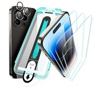 ESR Pour iPhone 14 Pro en verre blindé, 3 films de protection d'écran en verre trempé et 1 jeu de protection de l'objectif de l'appareil photo, bords lisses et arrondis, protection complète des normes