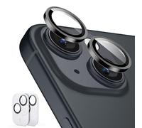 ESR Protection Objectif Caméra pour iPhone 15/iPhone 15 Plus/iPhone 14/iPhone 14 Plus Armorite, Protecteur pour Lentille Individuel, Film Ultra-fin Aux Rayures avec Bord en Aluminium, Lot de 2, Noir
