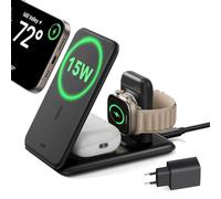 ESR Station de Charge sans Fil 3 en 1 pour iPhone 18 Pro/Pro max/Duo/17/16 | Certifié 15W Pliable Chargeur Apple Watch et Support de Chargeur MagSafe pour Apple Watch/AirPods, Noir