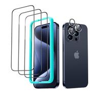ESR Verre Trempé pour iPhone 15 Pro avec Caméra Arrière Protecteur, Contenir 3 Protection écran et 1 Protection pour Objectif Caméra Individuel, Bords Incurvés 2,5D, Couverture Complète, Anti Rayures