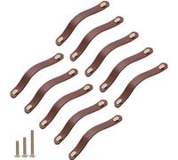 ESreake Lot de 10 poignées de tiroir en cuir véritable souple avec vis - Décoration d'intérieur - Poignées de porte d'armoire de cuisine, de placard - Décoration d'intérieur - 149 x 2,5 cm