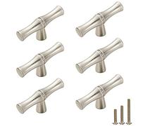 ESreake Lot de 6 poignées de placard en alliage de zinc massif en forme de bambou - Poignées de commode, tiroir, placard, porte de placard, accessoires décoratifs (trou unique, argenté)