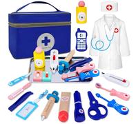 Esriptoyz Malette Docteur Enfant, avec Véritable Stéthoscope, Thermomètre, Blouse de Médecin et Sac de Médecin Portable, Adapté Malette Docteur Enfant 3 Ans