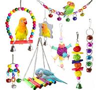ESRISE Lot de 8 jouets pour perruche à oiseaux - Hamac à suspendre - Perche en bois - Pour petits perroquets, conures, inséparables (Muliti-A)
