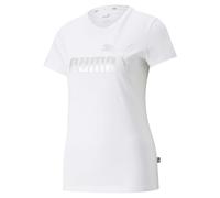 PUMA Ess+ Metallic Logo Tee Femme, Blanc-Argent métallisé, M