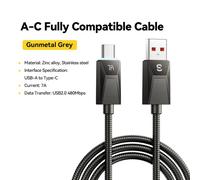 Essager 7a Câble Usb Type C Pour Huawei Honor Samsung Oneplus Oppo Vivo Xiaomi 15 100w/88w Fil De Données De Charge Rapide En Acier Inoxydable.Black.1m