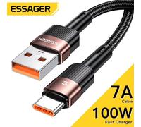 Essager 7A USB Type C Câble Pour Realme Huawei P30 Pro 66W Charge Rapide Fil USB-C Chargeur câble de Données Pour Samsung Oneplus Poco F3 Noir 100W C à C