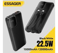 Essager - batterie externe Portable 20000mAh, avec deux câbles intégrés, PD 22.5W, charge rapide, pour iPhone 17 16 15 Xiaomi 20000mAh White
