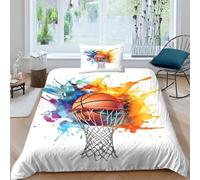ESSAHI Basketball Housse De Couette Housses De Couettes pour Adultes Et Enfants 3D Imprimé Artistic Picture Parure De Lit avec Taies Microfibr E avec Fermeture À Glissière 2 Pièces Single（135x200cm）