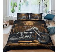ESSAHI Harley Rider Housse De Couette 3D Imprimé Parure De Lit Microfibre À Glissière avec Taies d'oreiller 3 Pièces Moto Vintages Housses De Couettes pour Enfants Adolescents Garçons King（220x240cm）