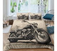 ESSAHI Harley Rider Parure De Lit Housse De Couette Impression 3D, Moto Vintages Housses De Couettes en Microfibre 3 Pièces Et Taies d'oreiller pour Adultes Et Enfants Double（200x200cm）
