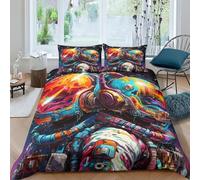 ESSAHI Housse De Couette AstronautParure De Lit Imprimé Motif 3 Taies 3D Imprimé Literie EnMicrofibre,pour Adultes Enfants Double（200x200cm）