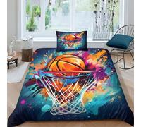 ESSAHI Housse De Couette Microfibre 3D Basketball Parures De Lit Ensemble De Literieavec Taies d'oreiller, pour Adultes Et Enfants Single（135x200cm）