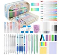 ESSALOO 63 Pièces Fournitures Scolaires Esthétiques avec Trousse à Crayon, 12 Surligneur Pastel, 5 Stylos Gel, 4 Stylos Effaçables, 6 Porte Mine, Ensemble de Papeterie pour Étudiants, Bleu