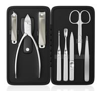 ESSBES Kit de manucure de précision pour manucure et pédicure en acier inoxydable avec coupe-ongles et étui en cuir PU