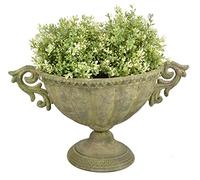 Esschert Design Aged Metal Vase Ovale en métal délavé Vert 40 x 23,4 x 24 cm