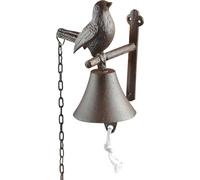 Esschert Design Cloche de Porte en Fonte avec Oiseau et Cordon de Serrage Blanc 12 x 14,2 x 18,5 cm