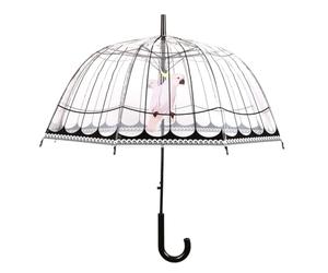 Esschert Design Fallen Fruits Parapluie transparent pour cage de cacatoès | Aspect cage à oiseaux, poignée fer et plastique, 81 cm de diamètre, visière extra longue pour plus de protection